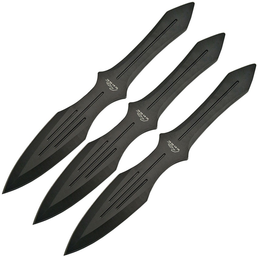 Szco Black Throwing Fixed Blade Knife Set Spear Point (3 Pack) + Sheath