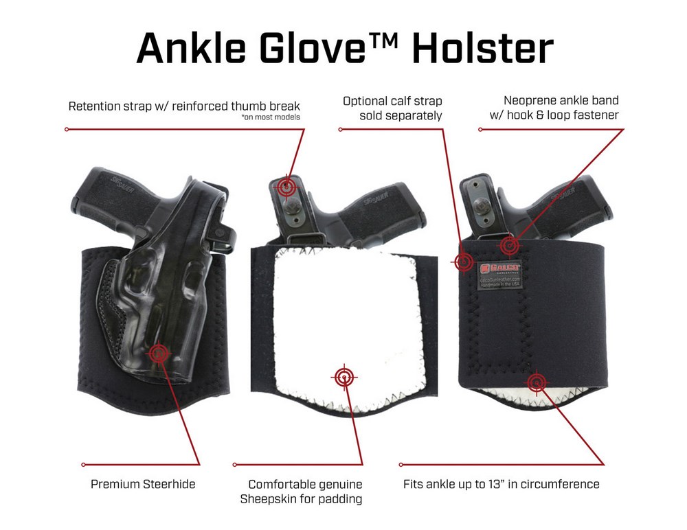 Galco Ankle Glove (Ankle Holster) For Glock 26 Gen 3-5, 27 Gen 3-5, 33 Black - Picture 8 of 12